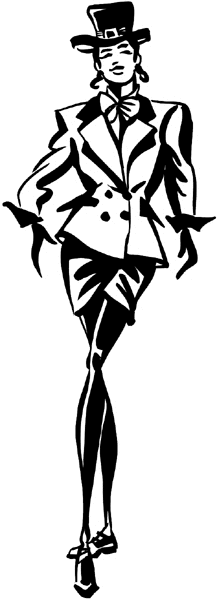 Fashion model in short skirt and tall hat vinyl decal. Customize on line. Fashion Clothes 036-0442